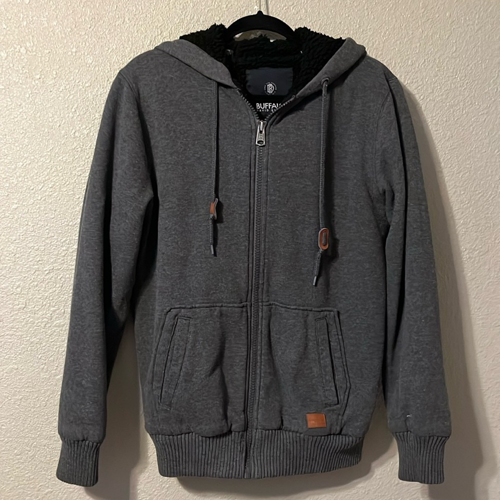 Buffalo David Britton zip front Sherpa lined  men’s hooded sweatshirt